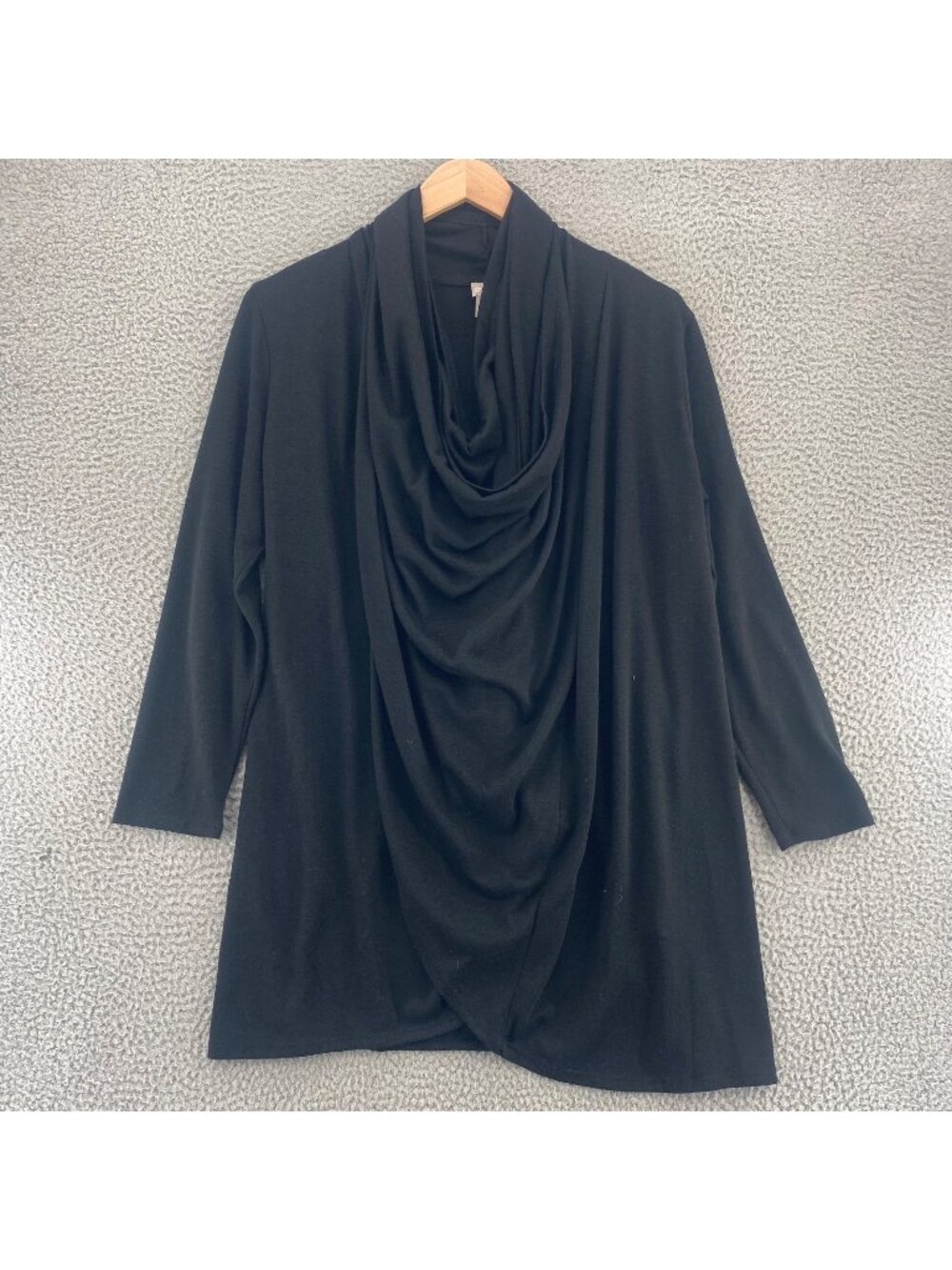 Chicos Sweater Womens 2 US Large Black Tunic Cowl Neck Long Sleeve Stretch Knit